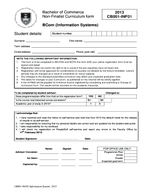 BCom Information Systems Curriculum Form