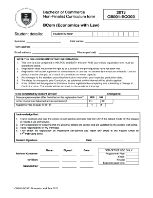BCom Economics with Law Curriculum Form