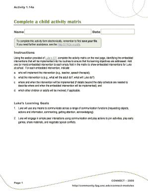 Child Activity Matrix for IEP