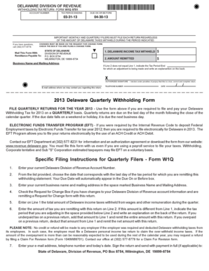 Delaware Quarterly Withholding Tax Return Form W1Q