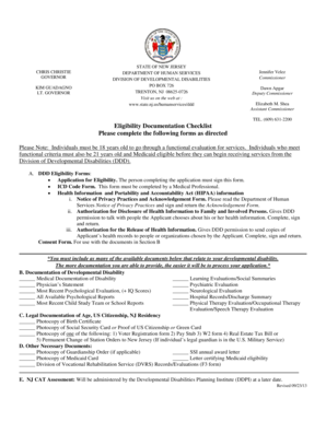 New Jersey DDD Eligibility Documentation Checklist