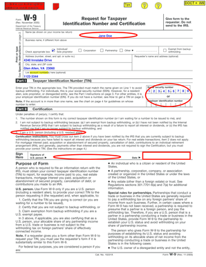 IRS Form W-9 Request for Taxpayer Identification Number and Certification