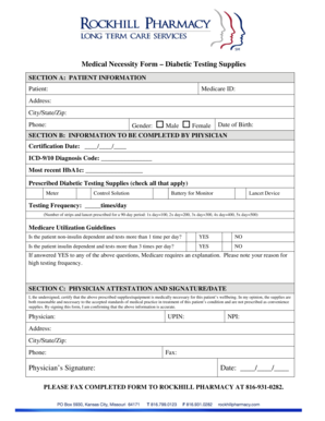 Medical Necessity Form – Diabetic Testing Supplies