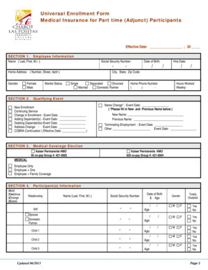 Universal Enrollment Form for Medical Insurance