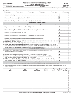 Nebraska Incentives Credit Computation Form