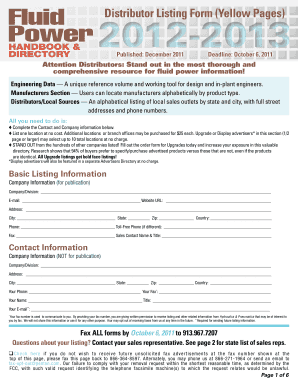 Distributor Listing Form (Yellow Pages)