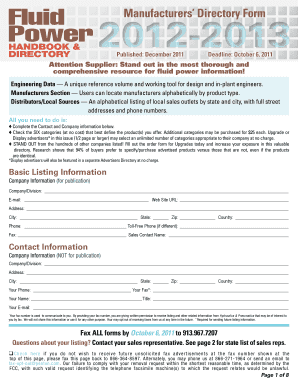 Manufacturers Directory Form