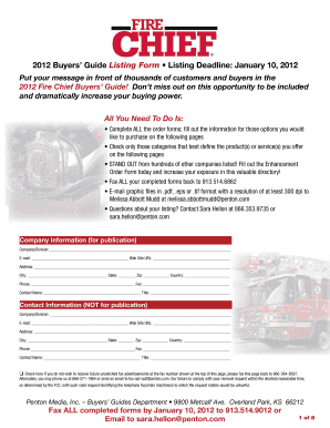2012 Fire Chief Buyers’ Guide Listing Form