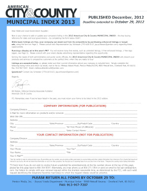 2013 Municipal Index Listing Form