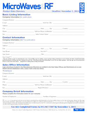 Microwave Product Data Directory Form