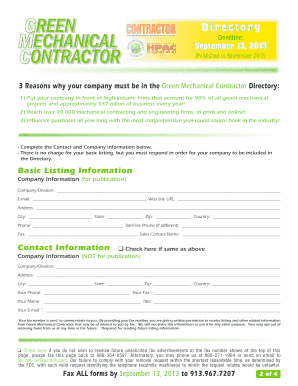 Green Mechanical Contractor Directory Insertion Order Form