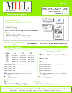 2013 MH&L Buyers’ Guide Listing Form