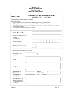 Singapore Trademark Taxation Certificate