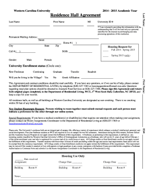 Western Carolina University Residence Hall Agreement
