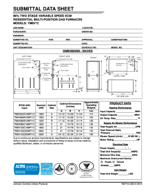 Residential Multi-Position Gas Furnace Submittal Data Sheet