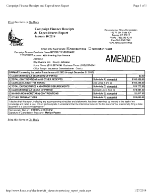 Kansas Campaign Finance Receipts and Expenditures Report