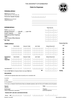 University of Edinburgh Expense Claim Form