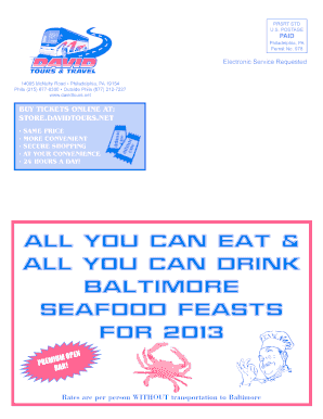 David Tours Seafood Feast Reservation Form