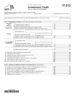 New York Investment Credit Form IT-212