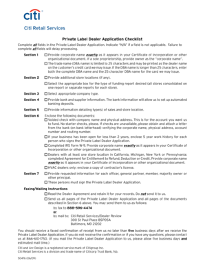Citi Retail Services Private Label Dealer Application
