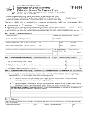 New York Nonresident Cooperative Unit Estimated Income Tax Form IT-2664