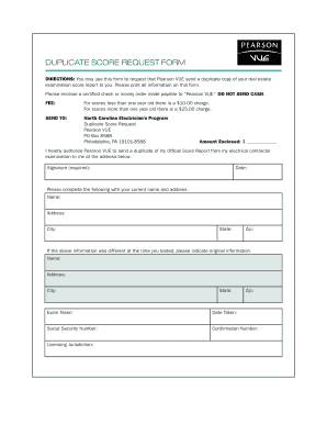 Duplicate Score Request Form