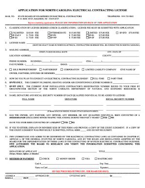 North Carolina Electrical Contracting License Application