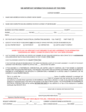 North Carolina Electrical Contractor License Application