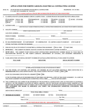 North Carolina Electrical Contracting License Application