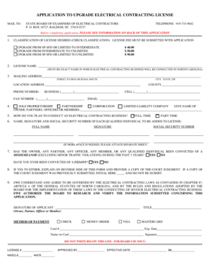 Application to Upgrade Electrical Contracting License