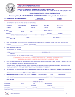 North Carolina Electrical Contractor Exam Application