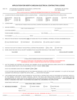 North Carolina Electrical Contracting License Application