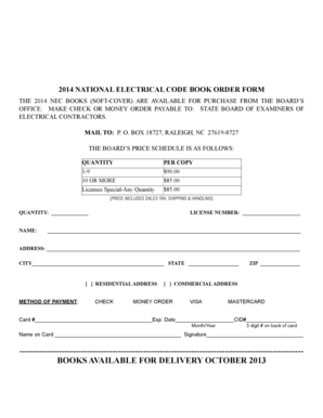 2014 National Electrical Code Book Order Form