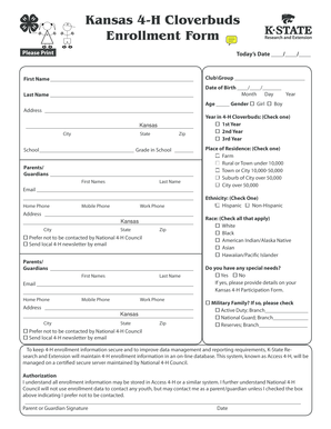 Kansas 4-H Cloverbuds Enrollment Form