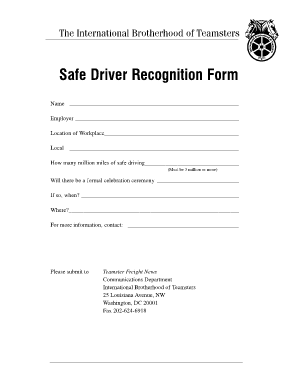 Teamsters Safe Driver Recognition Form