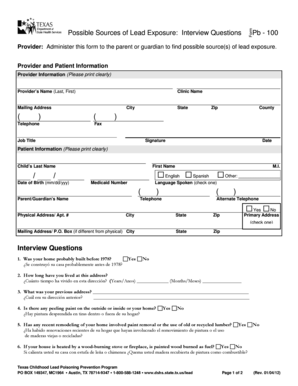 Possible Sources of Lead Exposure Interview Questions