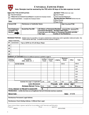 Harvard Universal Expense Form