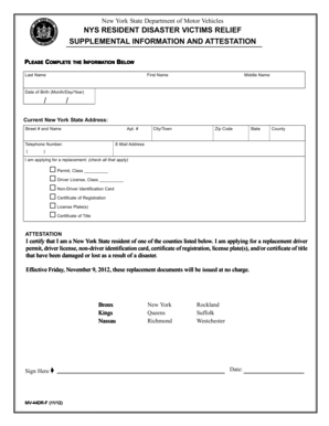 NYS Resident Disaster Victims Relief Supplemental Form