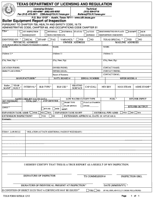 Texas Boiler Equipment Report of Inspection
