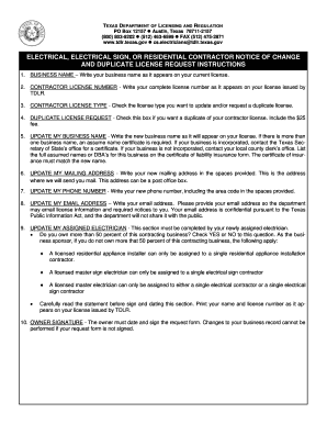 Texas Electrical Contractor License Change Request
