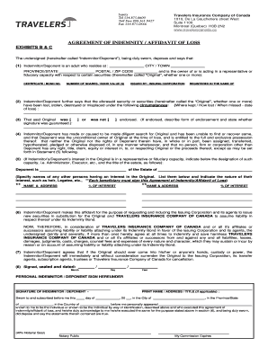 Agreement of Indemnity Affidavit of Loss