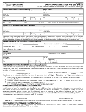 Garageman’s Affirmation and Bill of Sale