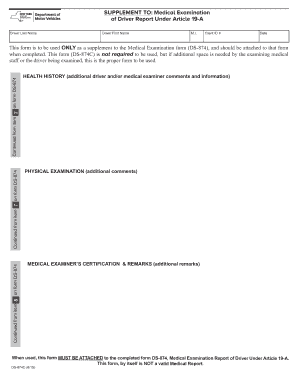 Driver Medical Examination Supplement Form