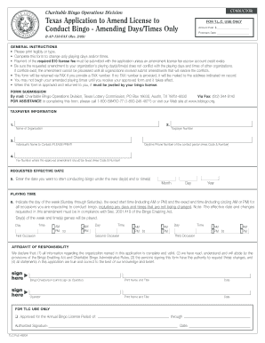Texas Bingo License Amendment Form