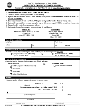 New York Inspection Certificate Order Form
