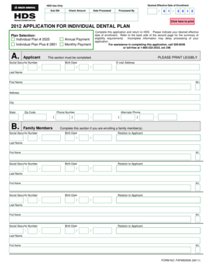 2012 Application for Individual Dental Plan