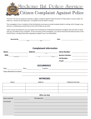Citizen Complaint Against Police Form