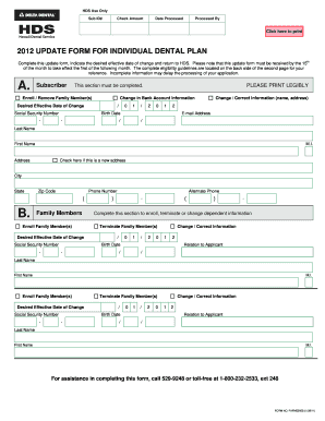 Hawaii Dental Service Individual Dental Plan Update Form