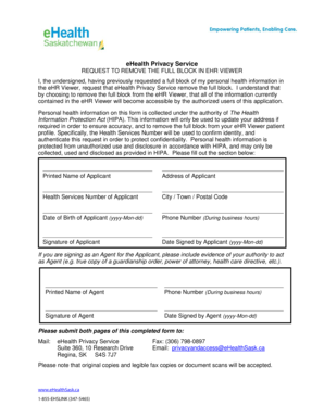 eHealth Privacy Service Request to Remove Full Block