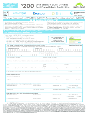 2014 Energy Star Pool Pump Rebate Application